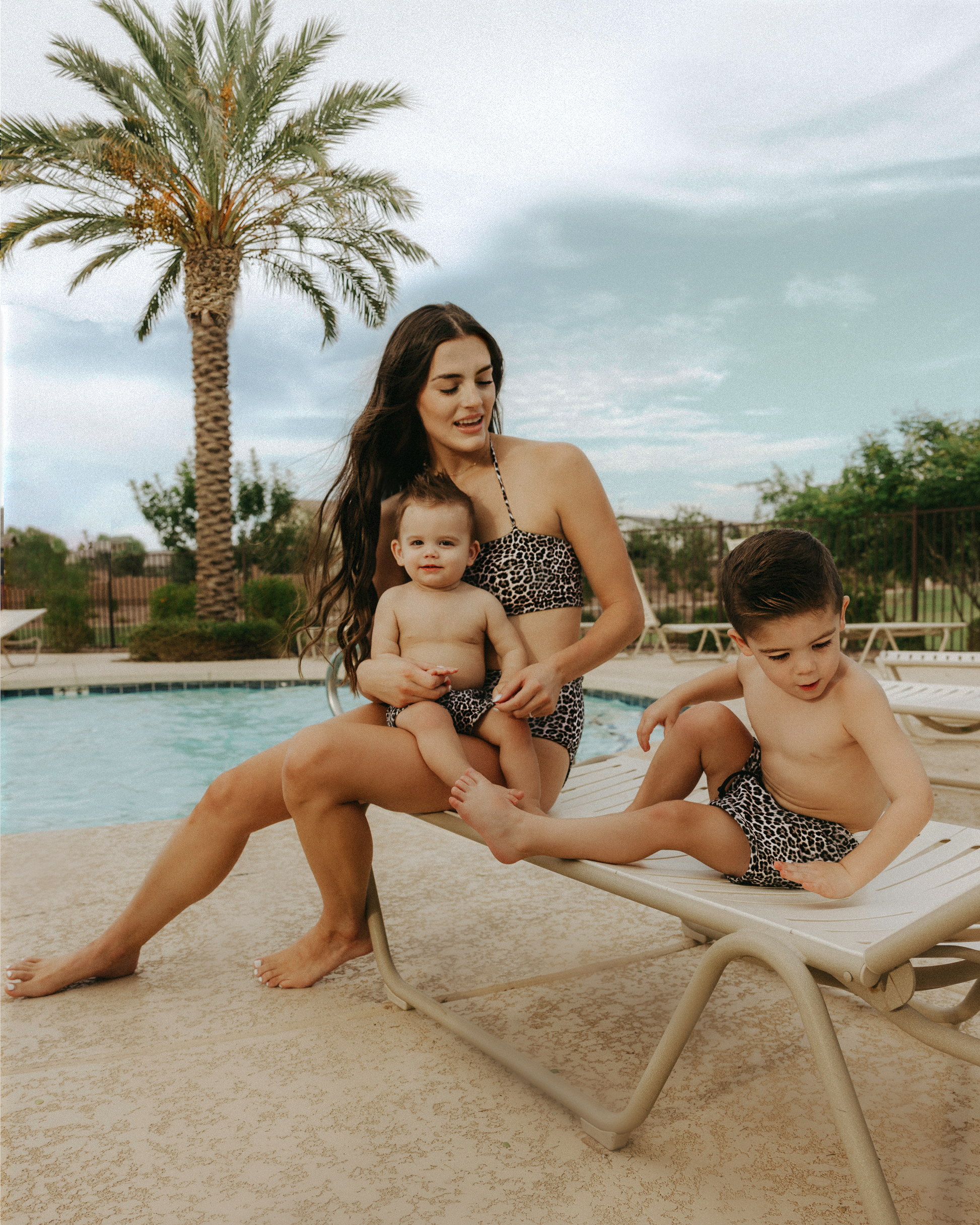 Matching Cheetah swimwear for the family